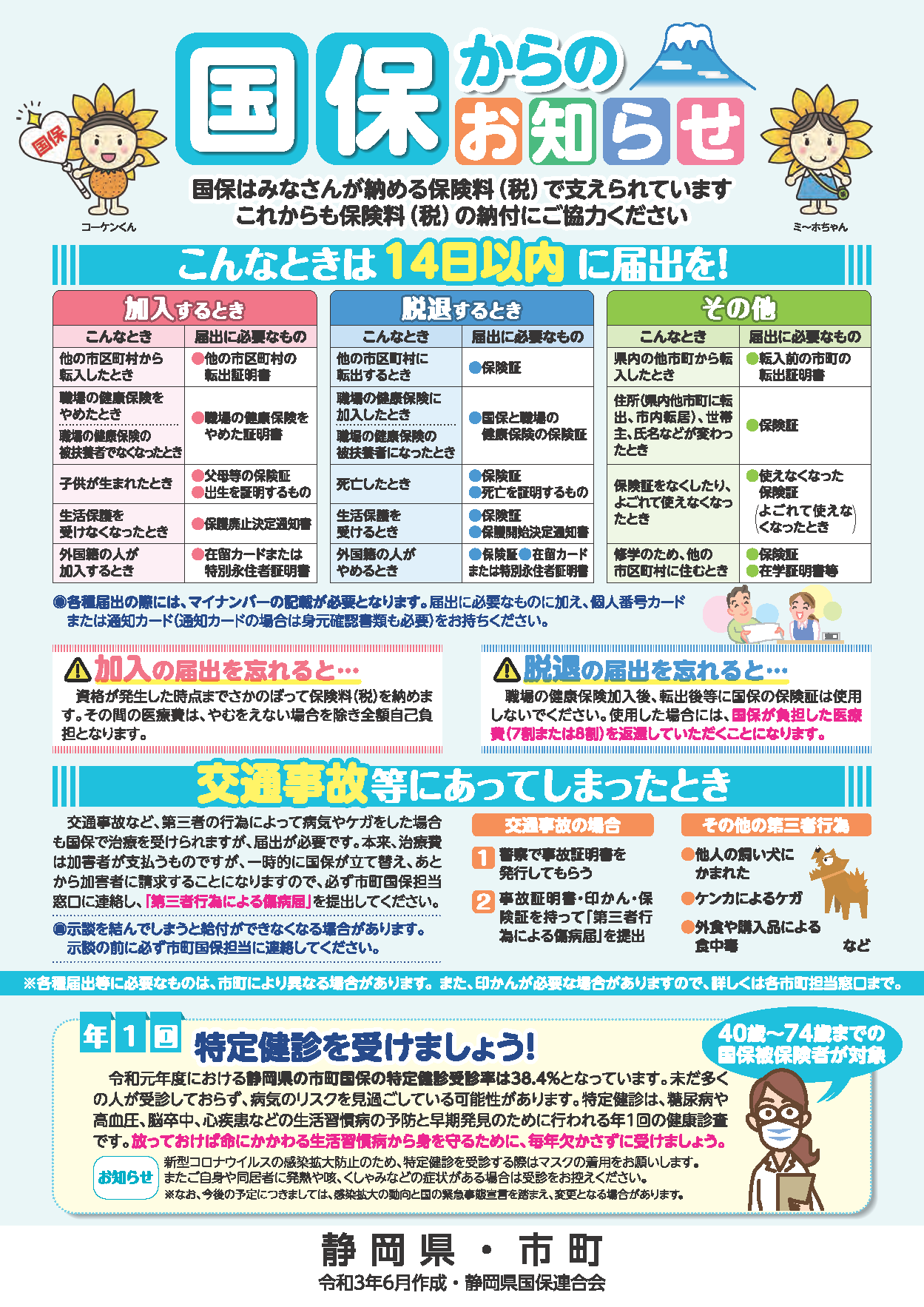 国保被保険者証更新ポスター 被保険者お知らせ用チラシ 静岡県国民健康保険団体連合会