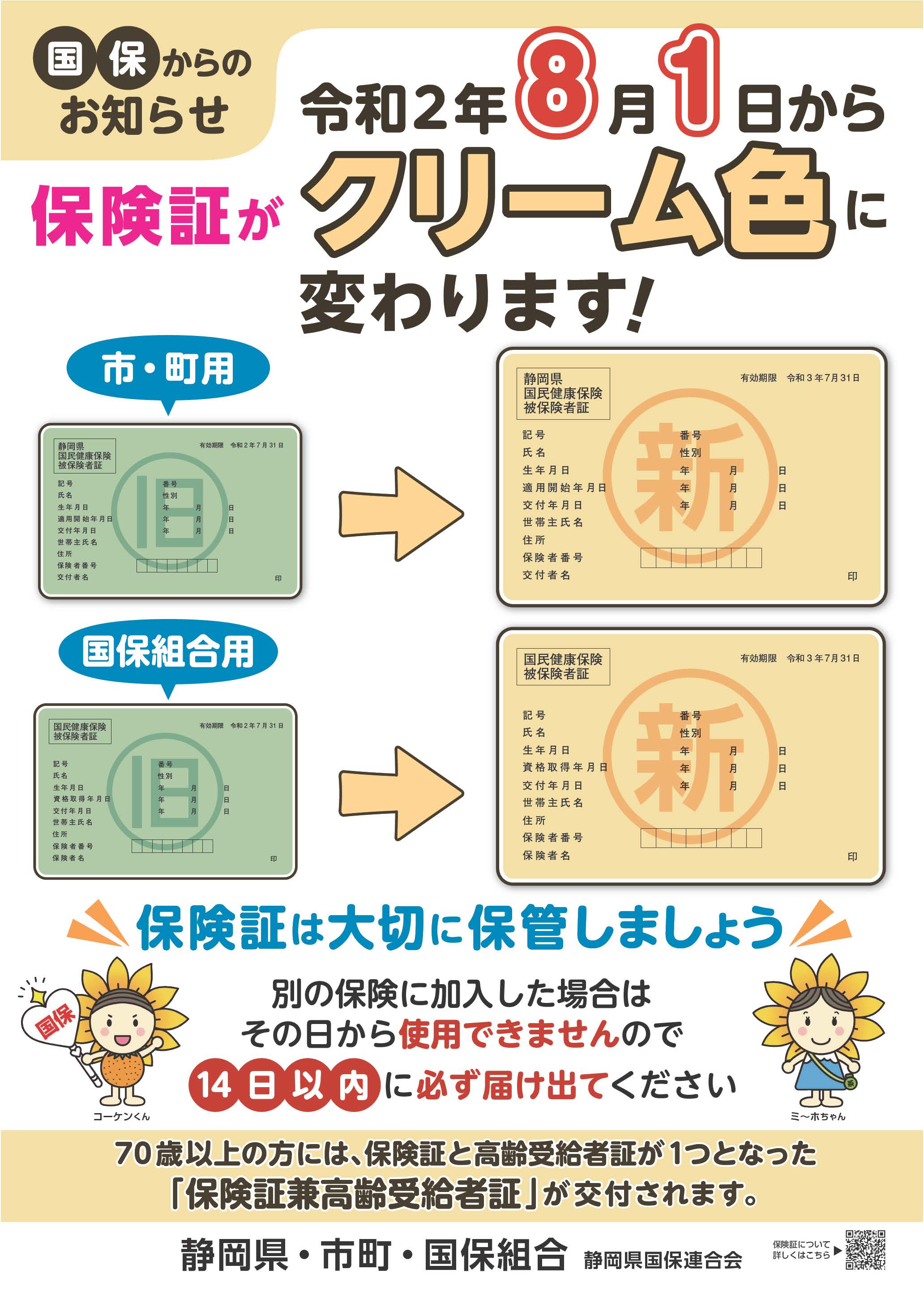 国保被保険者証更新ポスター 被保険者お知らせ用チラシ 静岡県国民健康保険団体連合会